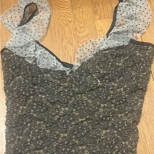 Free People Black and Cream Ruffle Blouse